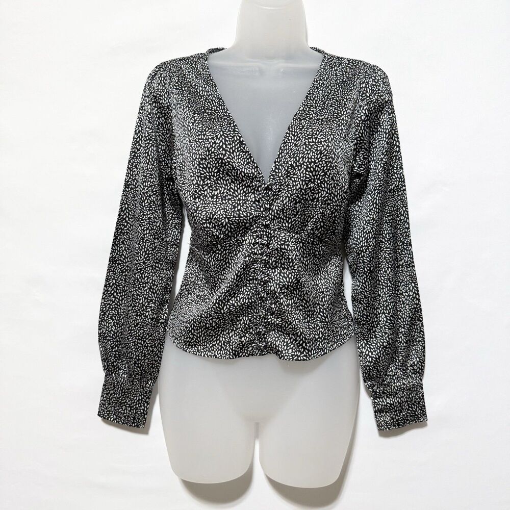 Abercrombie & Fitch Black White Speckled Babydoll Blouse Size S Y2K Whimsigoth